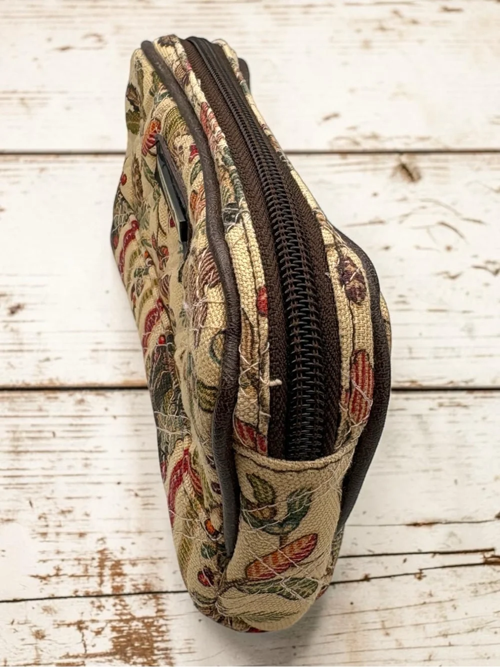 Y2K Longaberger Fabric Zip Cosmetic Bag “Autumn Path” Pattern Clutch Wallet EUC